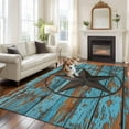 thumbnail image 5 of 6x9 Washable Area Rug, Western Texas Star Barn Non-Slip Large Rectangle Rug for Living Room Dining Room, Rustic Teal Wood Grain Indoor Floor Mat for Home Decor, 5 of 9