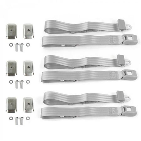 SafeTBoy Standard 2 Point Gray & Grey Lap Bench Seat Belt Kit with Bracketry for Camaro 1993-2002 - 3 Belts