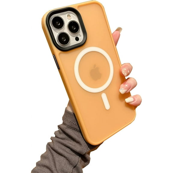 Magnetic For iPhone 13 Pro Case wireless charging anti-fingerprint Compatible with MagSafe for Women Men , Hard translucent matte back Cover , Luxury 13Pro Phone Cases (For iphone 13Pro, Orange)