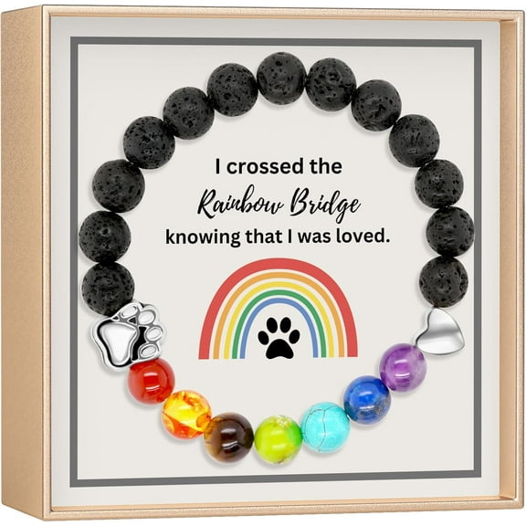 Rainbow Bridge Pet Memorial Gifts: Sympathy Dog Memorial Gifts for Loss of Dog or Cat - Stone Bracelet and Meaningful Message Card Ideal for a Bereavement Remembrance Gift