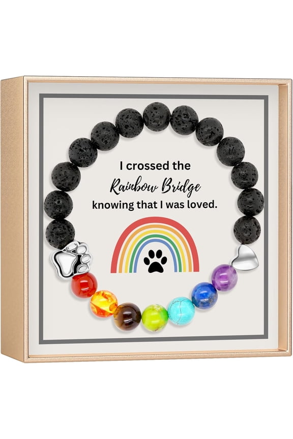 Rainbow Bridge Pet Memorial Gifts: Sympathy Dog Memorial Gifts for Loss of Dog or Cat - Stone Bracelet and Meaningful Message Card Ideal for a Bereavement Remembrance Gift