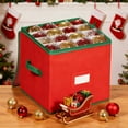 thumbnail image 5 of Christmas Ornament Storage Box Containers Premium Holiday Ornaments Organizer with Adjustable Dividers Pockets Clear Window Stores Up to 64 Ornament Storage Bin Zippered for Christmas Decorations Red, 5 of 8