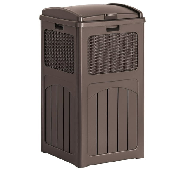 WYDK 30 Gallon Trash Can, Resin Outdoor Garbage Can with Lid, Waterproof Hideaway Patio Waste Bins for Outside Use (Deep Brown)