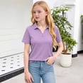 thumbnail image 5 of longantii Girls Polo Shirts Short Sleeve V Neck School Uniform Casual Collared Lapel Solid Color T-Shirts Purple 8-9 Years, 5 of 6