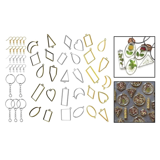 Abierto Bisel Marco Colgantes Charm Geométrico Bandejas Hollow Forma Surtido Forma Abrir Atrás Pendientes Moldes con 1 Rollo Cinta Transparente Y 2pcs 55 piezas Macarena Bisel abierto Colgantes Encantos