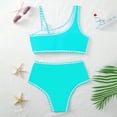 thumbnail image 6 of REDARER Girls Two Piece Swimsuit with Asymmetrical Adjustable Strap Top, Contrast White Trim & Padded High Waisted Bottoms,11-12 Years, 6 of 7