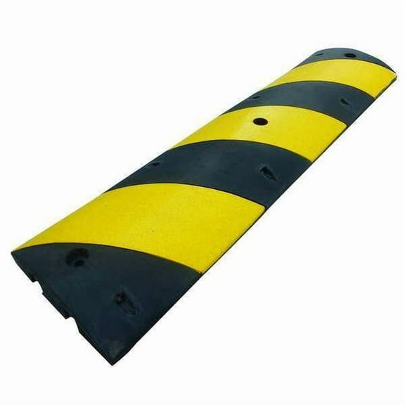 Speed Bump, Rubber, 4 Installation Holes, 1 Cable Channel, 6 ft L x 1 ft W x 2.5 in H, Black/Yellow