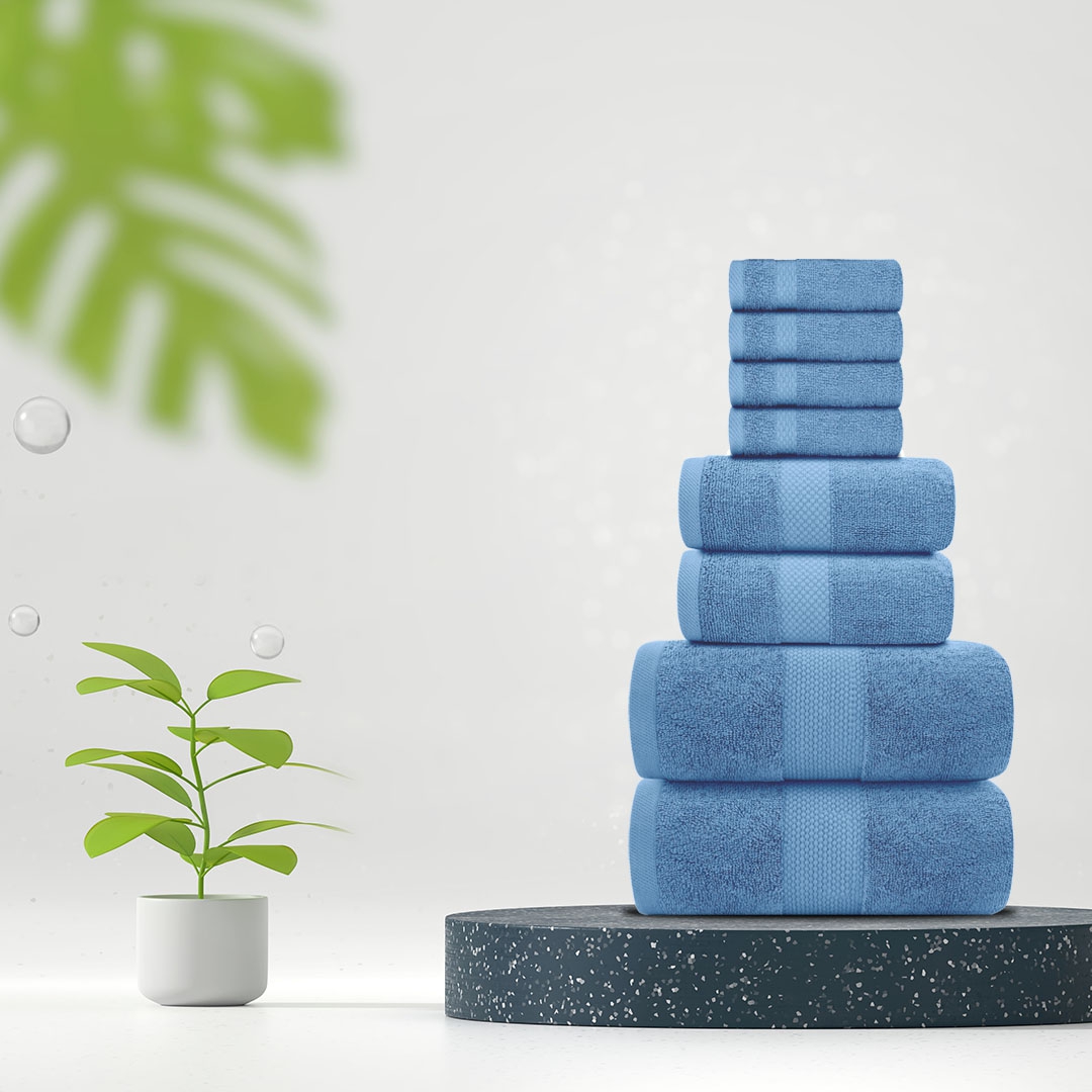 White Classic Hotel Collection 8-Piece Towel Set, Light Blue photo 3
