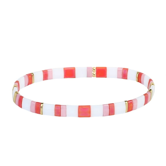 KELITCH Red Tila Beaded Bracelets Fashion Elastic Bracelets Delicated Handmade Beaded Bracelets Jewelry for Women Bracelets