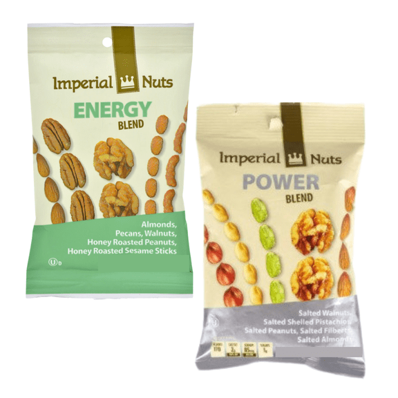 Imperial Nuts Snack Packs Include 1 Energy Blend and 1 Power Blend, Great On-The-Go Snacking Camping Picnics Travel Halloween Trick or Treats and Christmas Stocking Stuffers 2.25oz Pack of 2