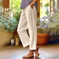 thumbnail image 2 of HKYNLAG Cotton Linen Pants Women Summer Boho Dressy Casual Straight Leg Capri Pants Elastic Waist Beach Trousers with Pockets Khaki 3XL, 2 of 6