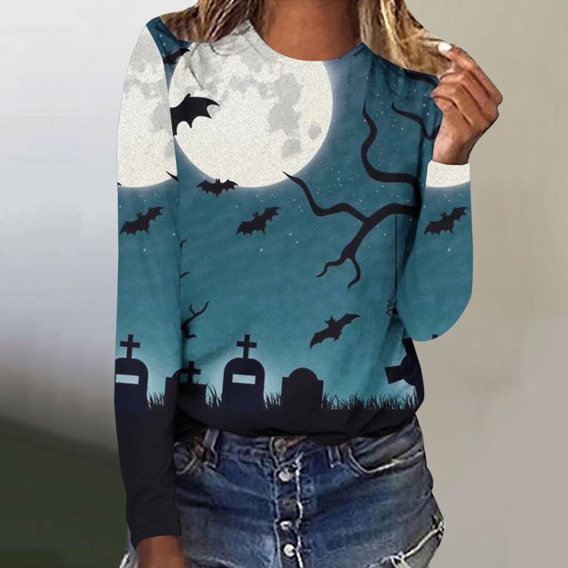 Ichuanyi liquidación de la moda mujer casualidad casual halloween halloween impreso cuello redondo de camiseta suelta blusa blusa ICHUANYI WER202308216182