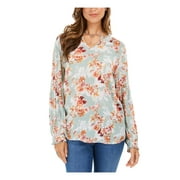 STYLE & COMPANY $49 Womens New Green Floral Long Sleeve Top PS Petites B+B