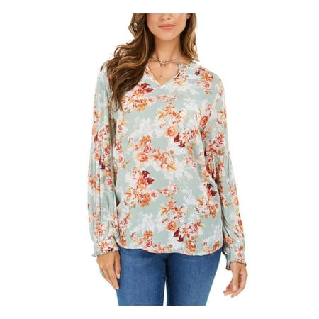 STYLE & COMPANY $49 Womens New Green Floral Long Sleeve Top PS Petites B+B