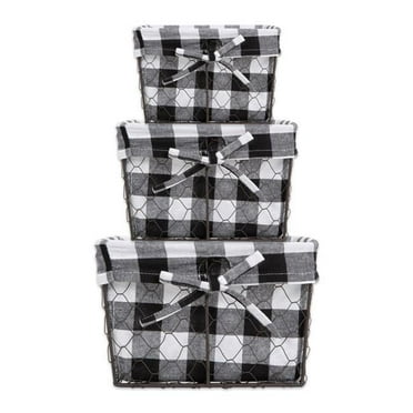 Assorted Vintage Grey Chicken Wire Black & White Check Liner Basket - Set of 3