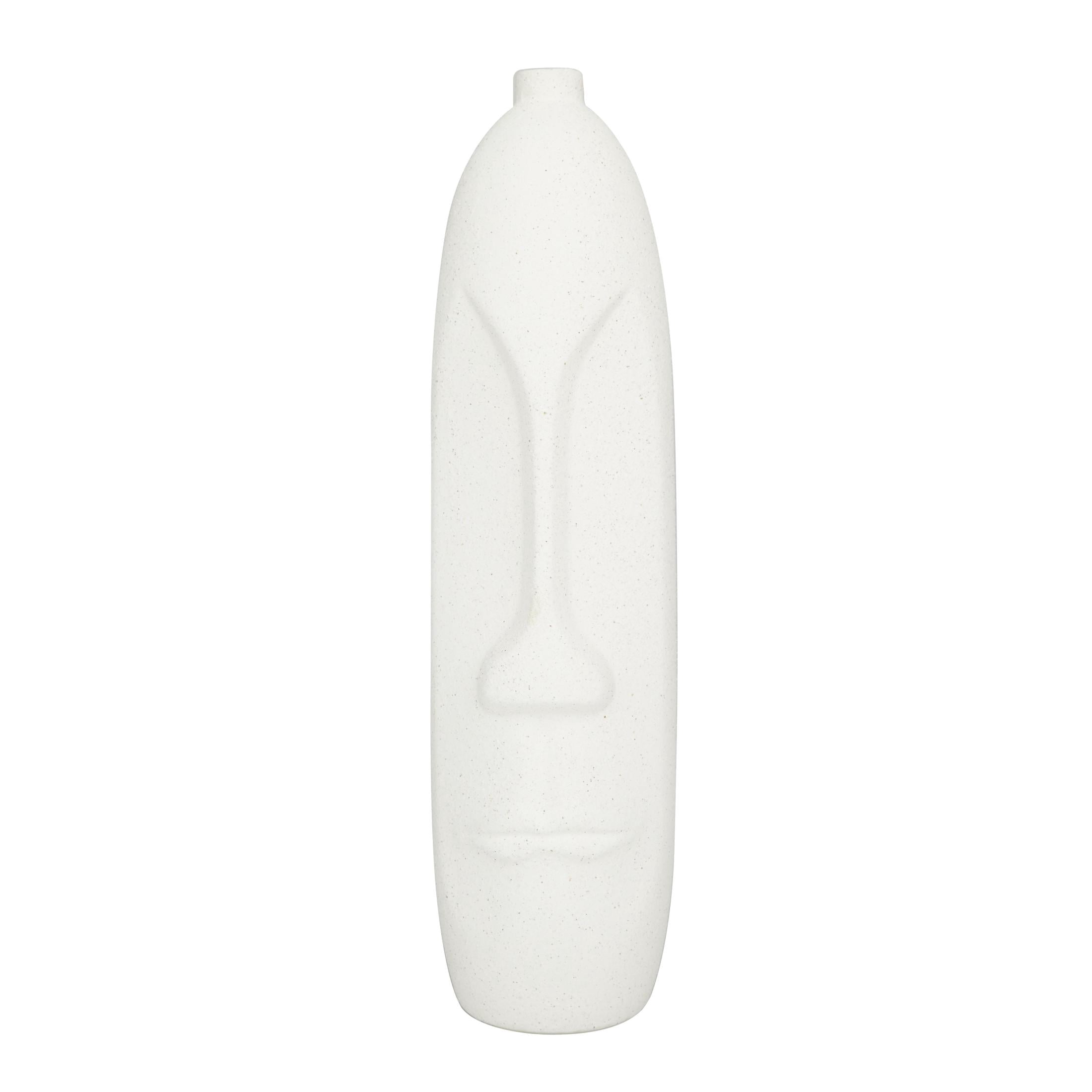 DecMode 19", 15"H Tribal Easter Island Head Beige Ceramic Vase, Set of 2
