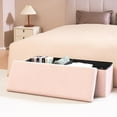 thumbnail image 6 of Storage Ottoman Bench Sherpa Foot Rest, Foldable Boucle Ottomans, Large Faux Teddy Fur Ottoman Storage Box Entryway Bench for Dorm, Pink, 43.3'' x 15'' x 15'', 6 of 16