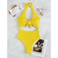 thumbnail image 2 of Traje de baño de una pieza para mujer, cintura alta, ahuecado, sin espalda, con nudo en el busto, traje de baño amarillo L, 2 of 8