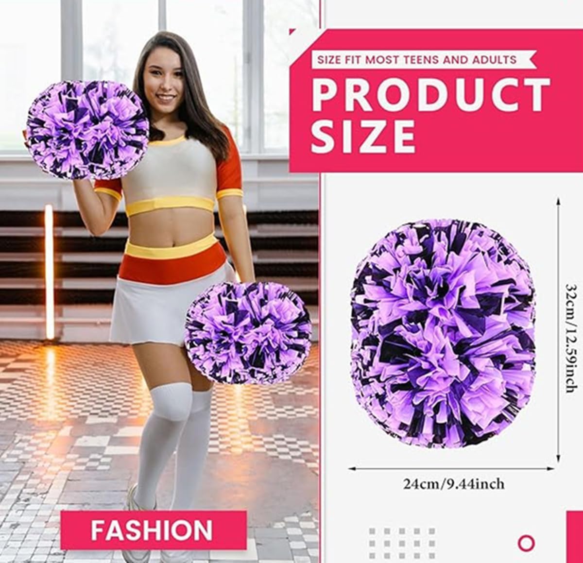 EONQY 8 Pcs Cheerleading Pom Poms with Baton Handle Cheering Squad Hand Flower for Adults Team Spirit Sports Game Dancing Party