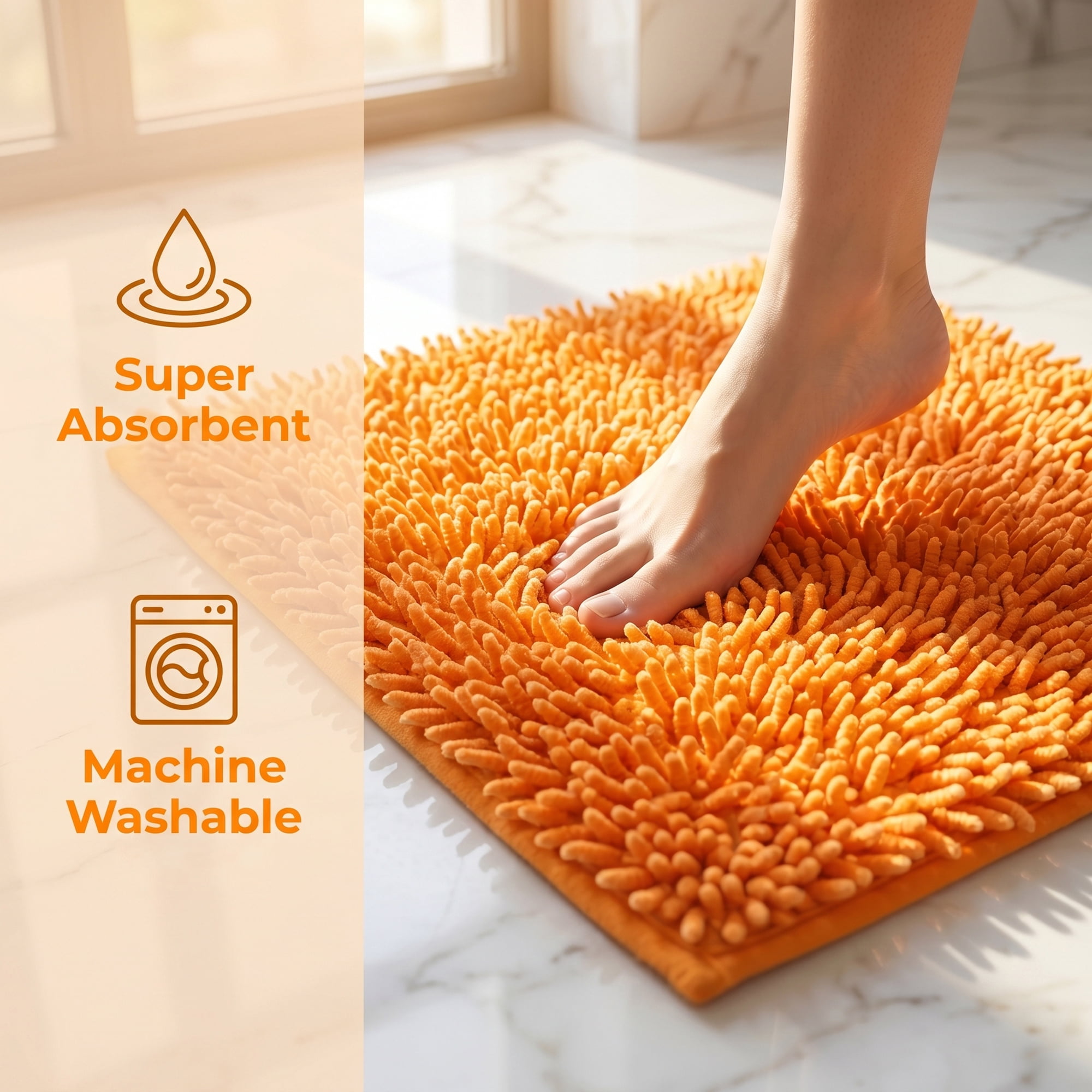 Unique Bargains Printed Ultra Soft Non Slip Shaggy Microfiber Bath Mat Orange 24" x 16"
