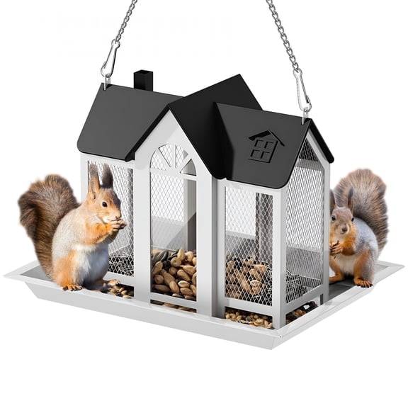 ACDANC Metal Squirrel Feeder Outdoor Hanging House,10"X8"X7" Large Capacity with Rainproof Cover And Acrylic Window,Chew-Resistant Food Station for Backyard,Balcony,Patio,Tree Mount,Easy Hang