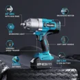 thumbnail image 6 of Seesii WH800 Cordless Impact Wrench 1300NM Brushless Impact Gun High Torque 1/2960Ft-lbs 2X 5.0Ah Battery for Makita, 6 of 6