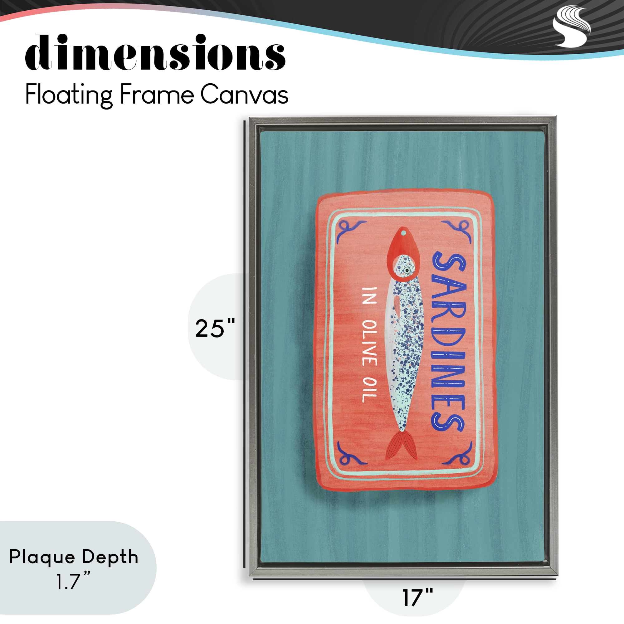 Stupell Industries Sardines Olive Oil Seafood Gray Framed Floater Canvas Wall Art, design by Metka Hiti