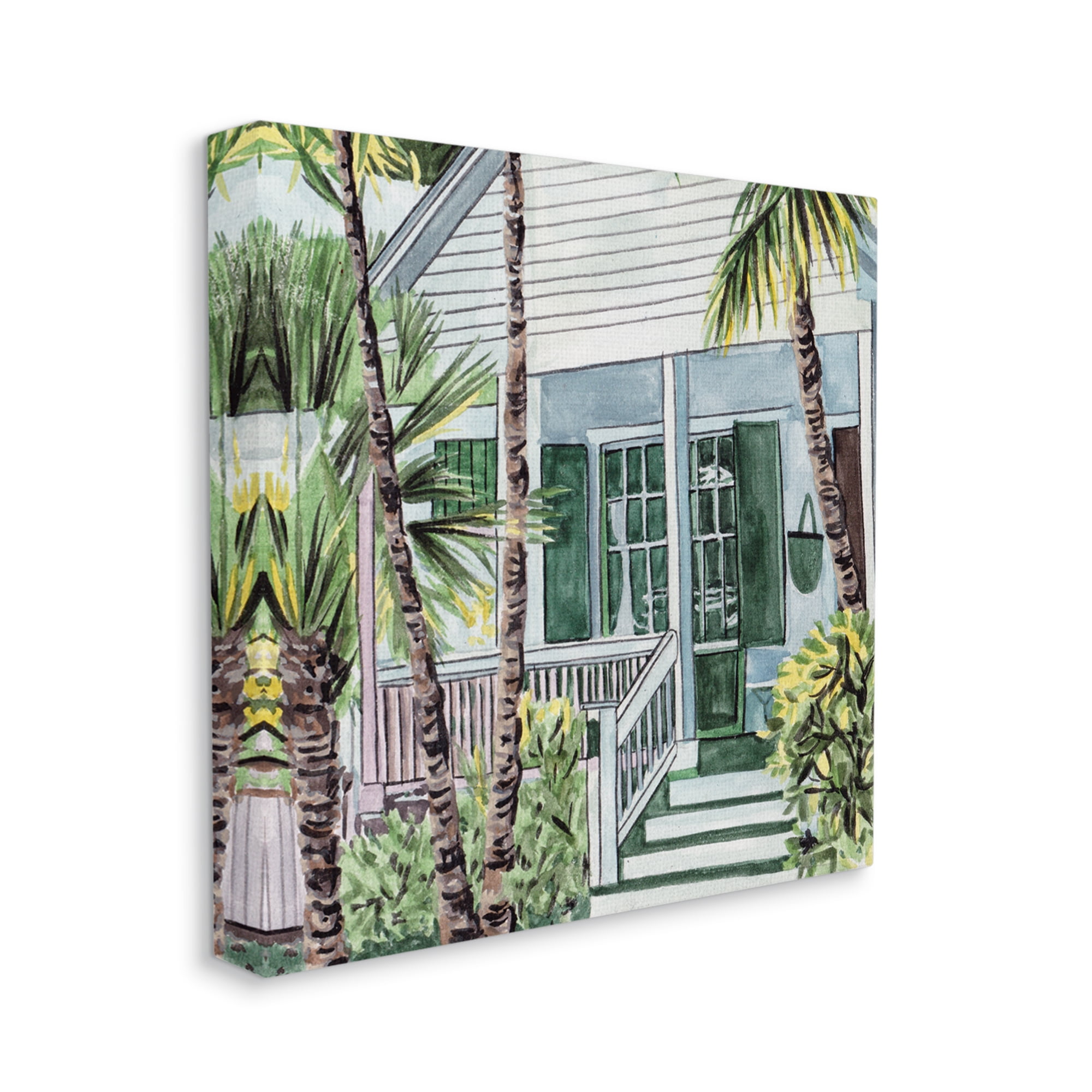 Stupell Industries Tropical Beach Cottage Botanical & Floral Painting Gallery Wrapped Canvas Art Print Wall Art, 24 x 24