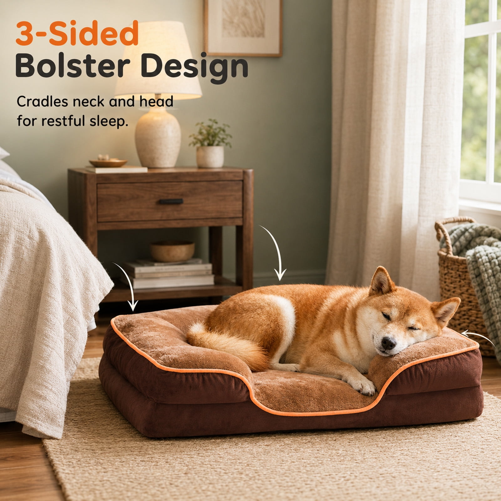 Alvantor L/XL Orthopedic Dog Bed for Extra Large Dogs & Cats with Washable Removable Cover Non-Slip Base Waterproof Liner, Pet Bed with Sides