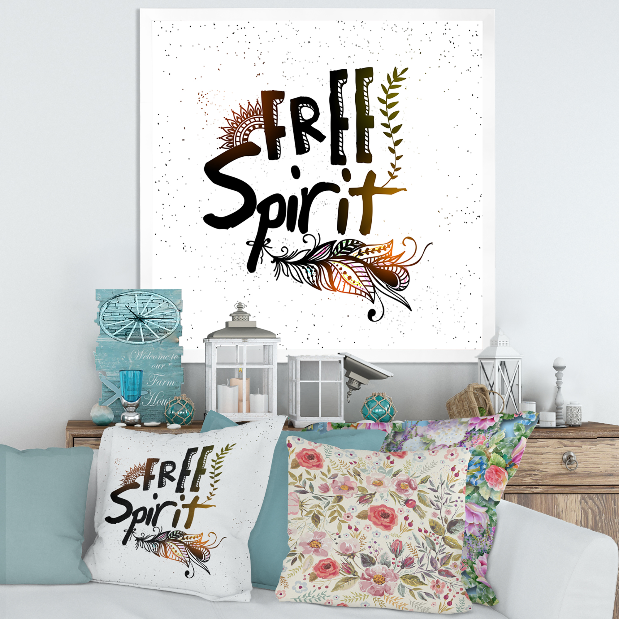 Designart 'Free Spirit Ethnic Feather' Bohemian & Eclectic Framed Art Print