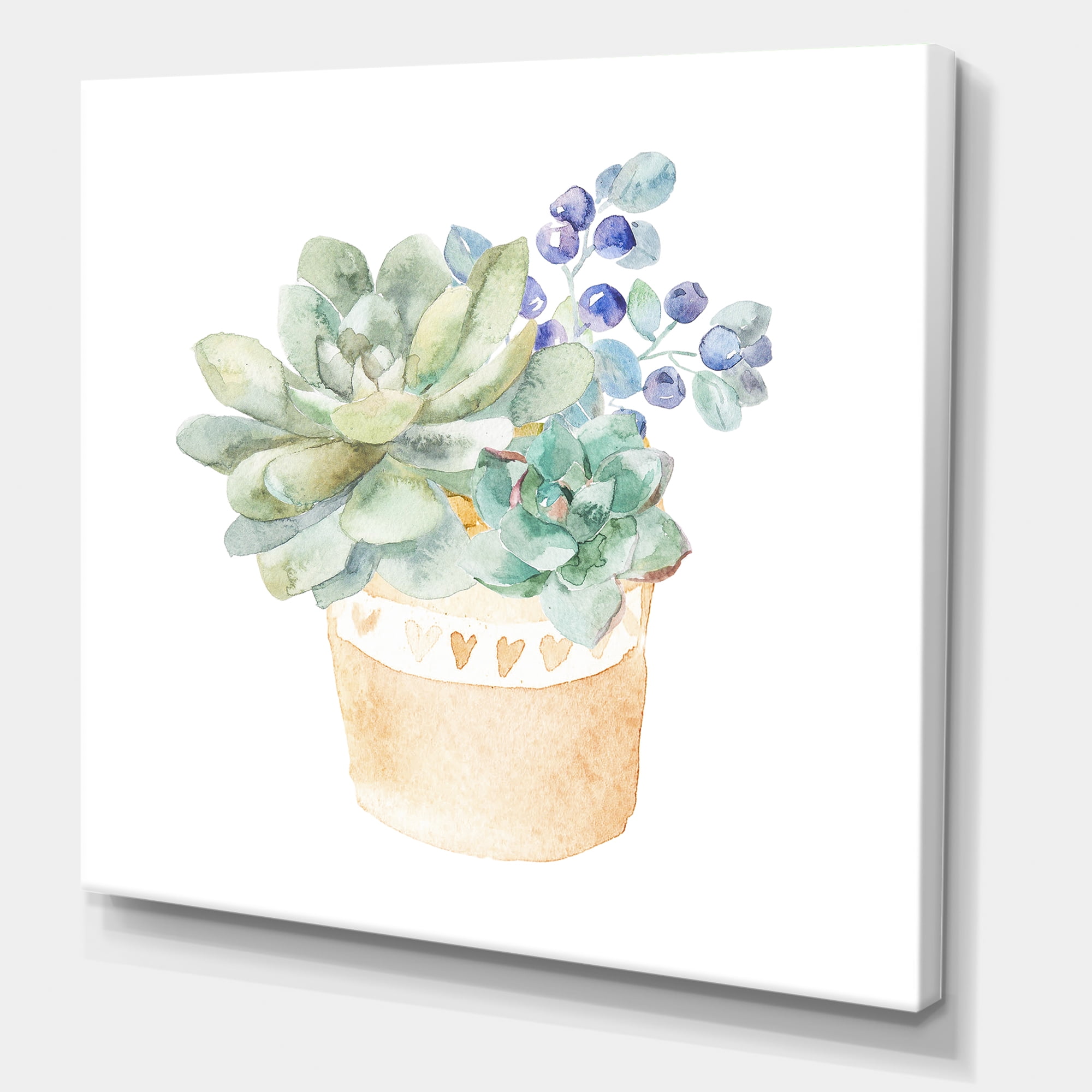 Succulent Flower In Terracotta Clay pot II 36 in x 36 in Painting Canvas Art Print, by Designart