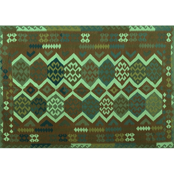 Ahgly Company Indoor Rectangle Oriental Turquoise Blue Traditional Area Rugs, 5' x 7'