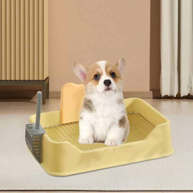 Inodoro interior para perros a prueba de salpicaduras, inodoro para mascotas, reutilizable, soporte para almohadilla para orinar para perros pequeños amarillo