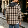 thumbnail image 6 of Wuxian Men's Flannel Hoodie Shirts Casual Button Down Plaid Shirt Jackets For Men Long Sleeve Stylish Hooded With Pockets, 6 of 6