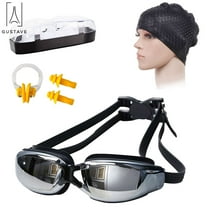 Gustave Swimming Goggles and Cap, Silicone Swimming Bubble Cap Anti-slip   Anti-fog Swim Goggle Swimming Glasses Set for Adults Men Women Youth, Black