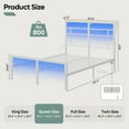 thumbnail image 6 of Bestier Queen Size Metal Platform Bed Frame with LED Headboard & Charging Station, Adjustable Under Bed Storage, White, 6 of 11