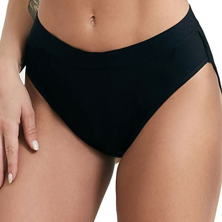 vigerkar Women V Cut Cheeky Bikini Bottoms - Mid Waist High Cut Swim Bathing Suit Bottoms V Front Swimsuit Black  M