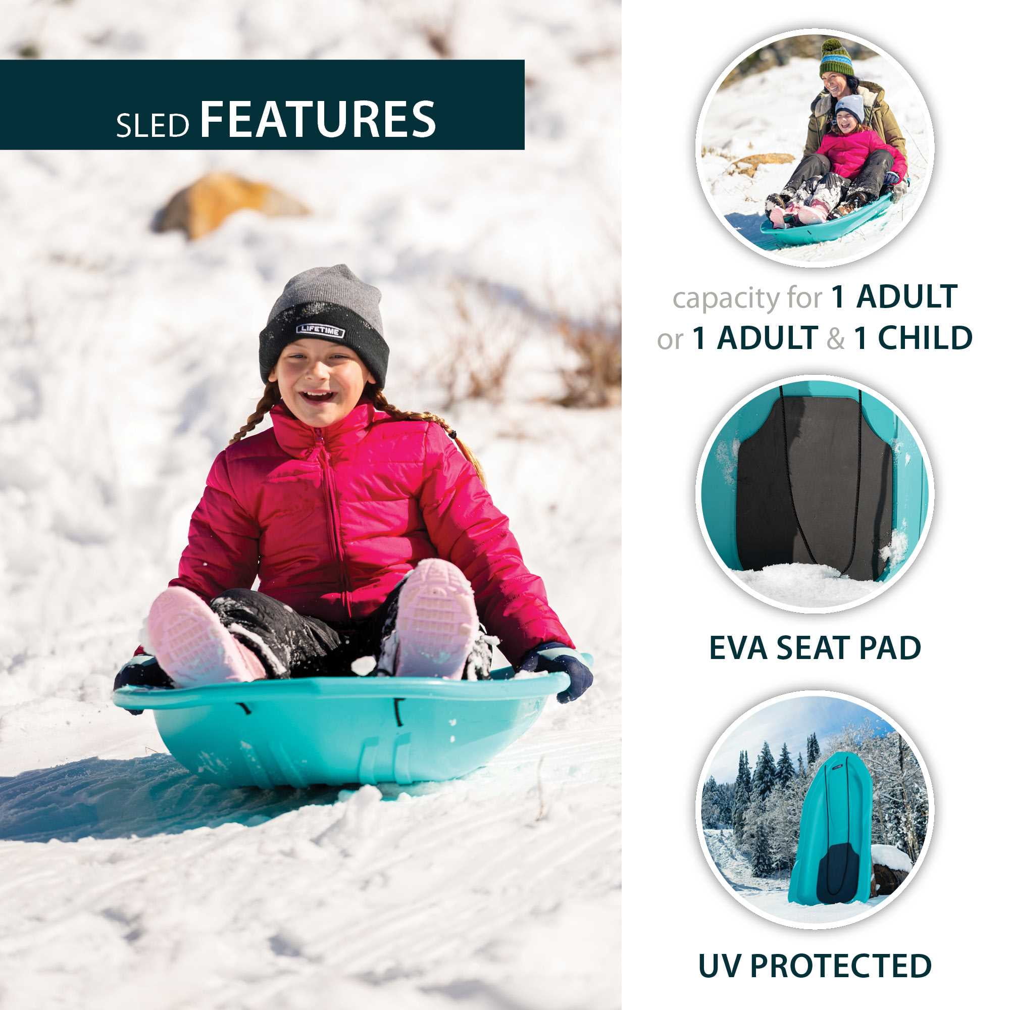 Lifetime 48 inch Premium Snow Sled 2-Pack, Aqua Blue (91141)