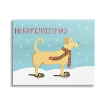 Christmas Snowshoe Dog Wearing Scarf Winter Landscape Animals & Insects Painting Gallery-Wrapped Canvas Print Wall Art