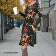 thumbnail image 2 of Fall Dress for Women Long Sleeve Floral Print Casual Tunic Dress Loose Fit A Line Mini Dress with Pockets, 2 of 7