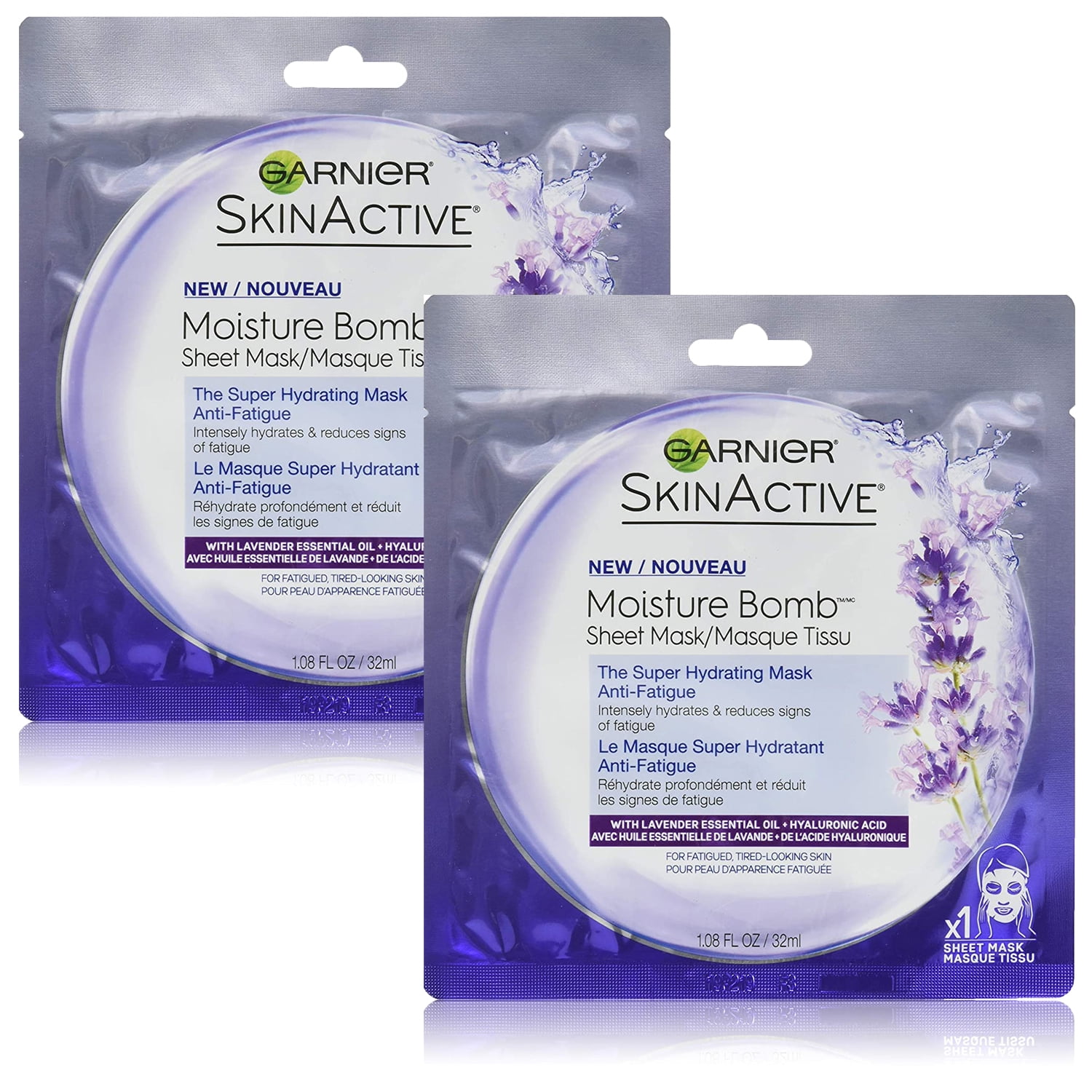 Pack of (2) Garnier Skinactive Super Hydrating Facial Mask, Anti-fatigue, Lavender, 1.08 Ounce