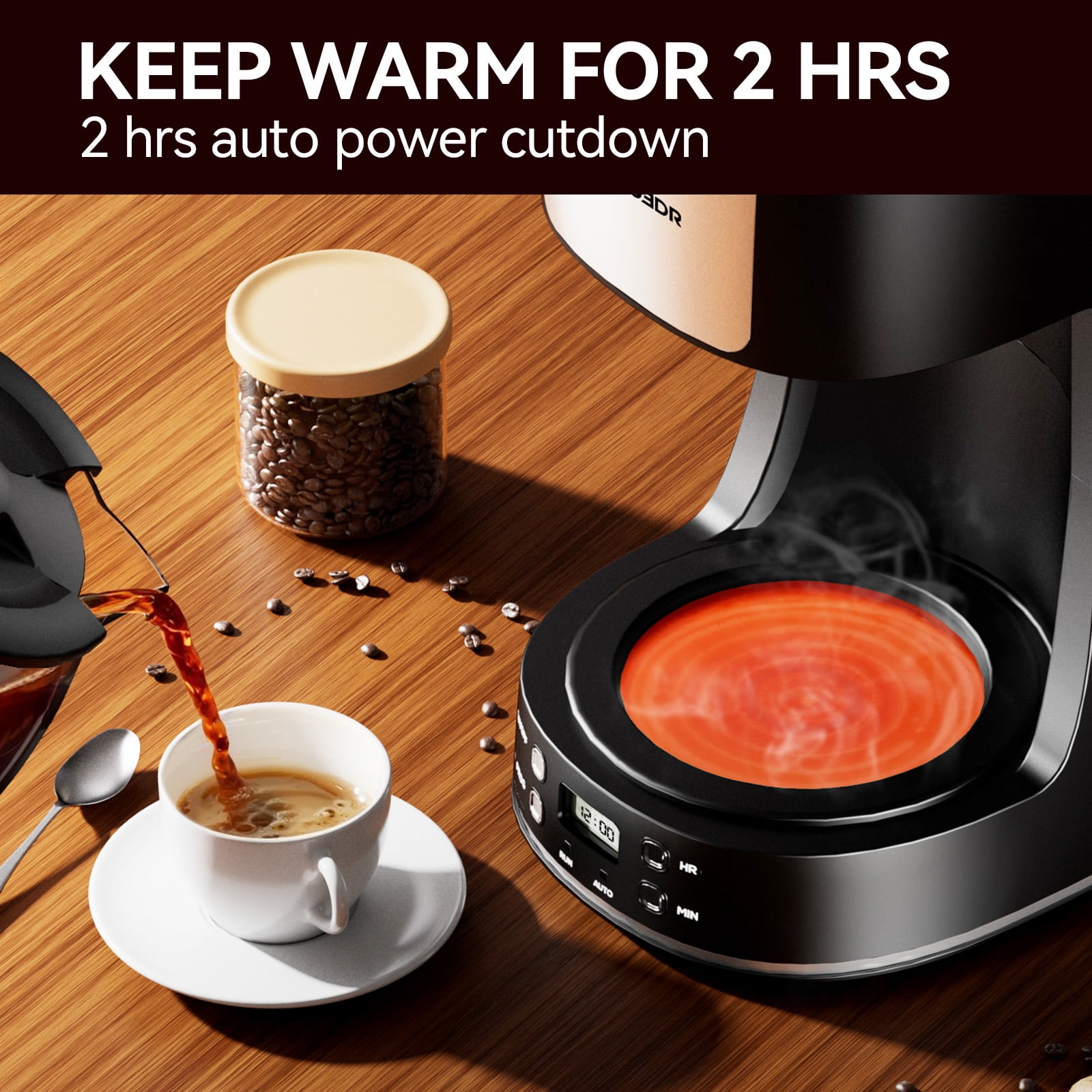 SECPOEDR 12 Cup Drip Programmable Coffee Maker, Easy Pour, Non-Drip Carafe with Removable Filter Basket for Kitchen, Office Black