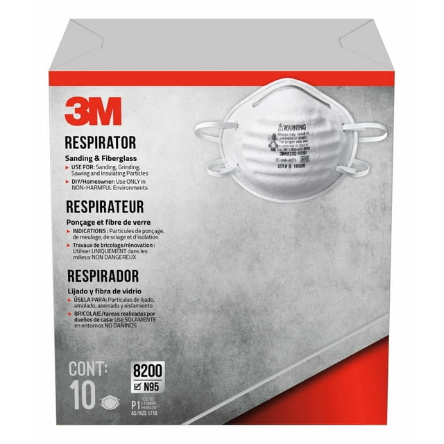 Respirador 3M 8200HB5-A N95 Paquete de 10 para Lijado y Fibra de Vidrio