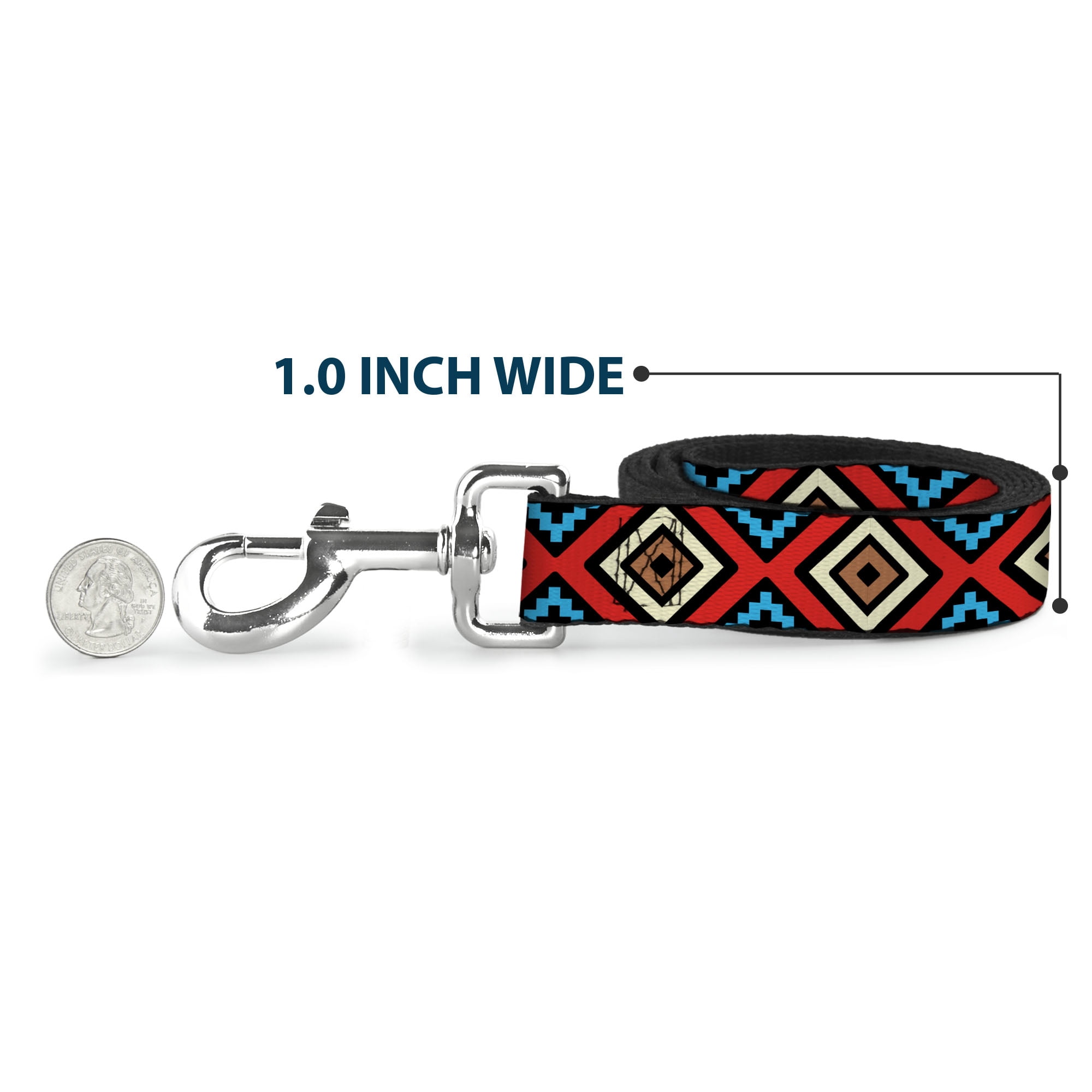 Buckle-Down Pet Leash, Dog Leash, Geometric Black Red Tan Brown Baby Blue, 6 Feet Long 1.0 Inch Wide