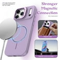 thumbnail image 3 of For iPhone 15 Pro Max Magnetic Phone Case,[Compatible with Mag-Safe],Built-in Contractile Lens Ring Kickstand,Anti-fingerprint Matte SkinFeel Back,Ultra Slim Shockproof Phone Case,Purple, 3 of 5