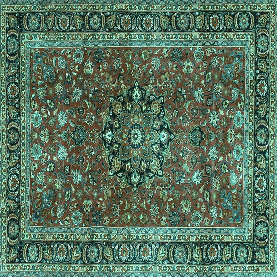Ahgly Company Machine Washable Indoor Square Persian Turquoise Blue Traditional Area Rugs, 3' Square