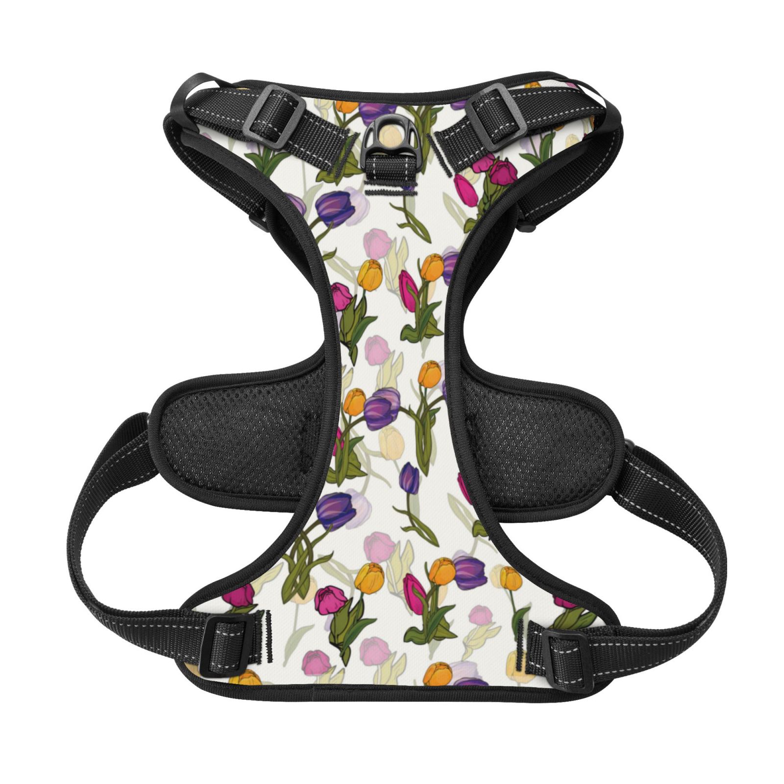 Kdxio Tulips Flowers Print No Pull Dog Harness Adjustable Reflective Oxford Easy Control Medium Large Dog Harness for Training and Everyday-Small