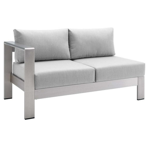 Modway Shore Sunbrella® Fabric Aluminum Outdoor Patio Left-Arm Loveseat in Silver Gray