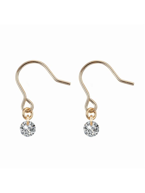 Gold Plated 5mm AAAA Cubic Zirconia Dangle Mini Small Dainty Earrings