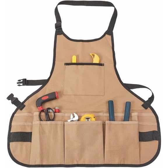 Brown Garden Work Tool Apron with Pockets Heavy Duty Waterproof Adjustable Buckle Back Straps Canvas Chef Work Aprons for Cooking Kitchen Gardening Lawn Men Women